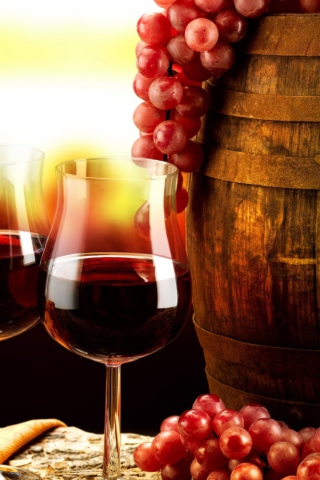 Das Red Wine And Grapes Wallpaper 320x480
