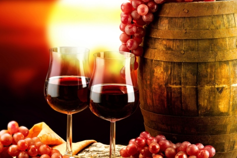 Das Red Wine And Grapes Wallpaper 480x320
