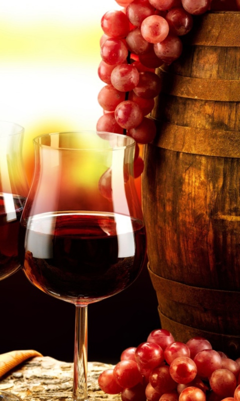 Das Red Wine And Grapes Wallpaper 480x800