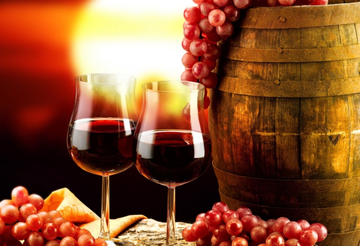 Fondo de pantalla Red Wine And Grapes