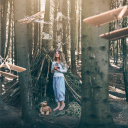 Fondo de pantalla Girl And Teddy Bear In Forest By Rosie Hardy 128x128