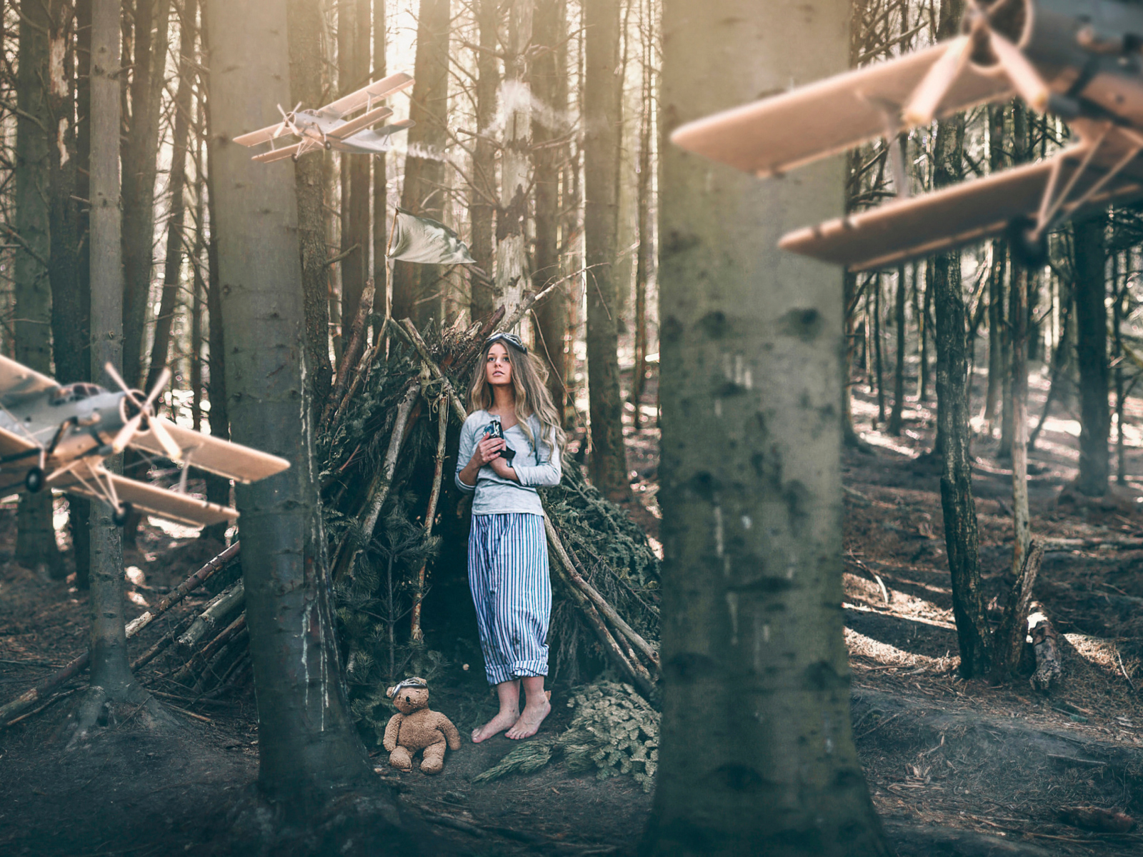 Das Girl And Teddy Bear In Forest By Rosie Hardy Wallpaper 1600x1200