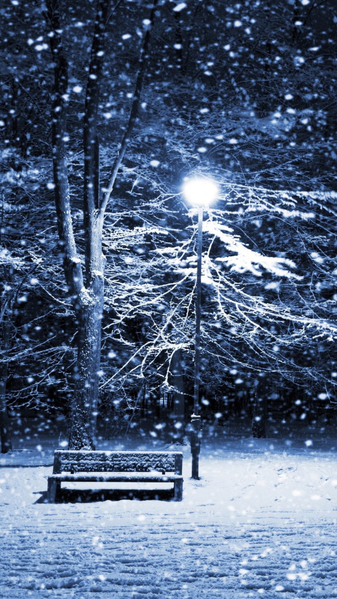 Bench In Snowy Park screenshot #1 1080x1920