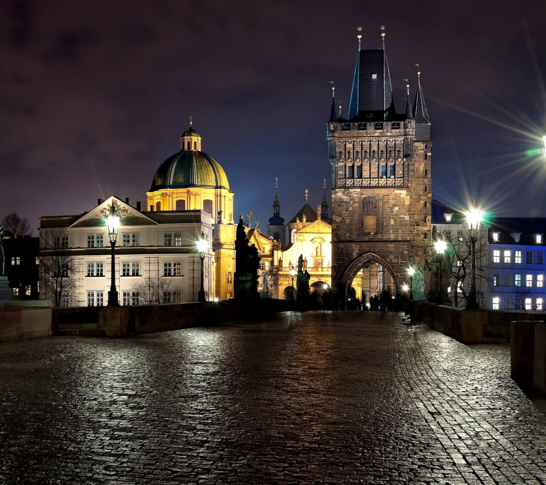 Prague Charles Bridge At Night wallpaper 1080x960