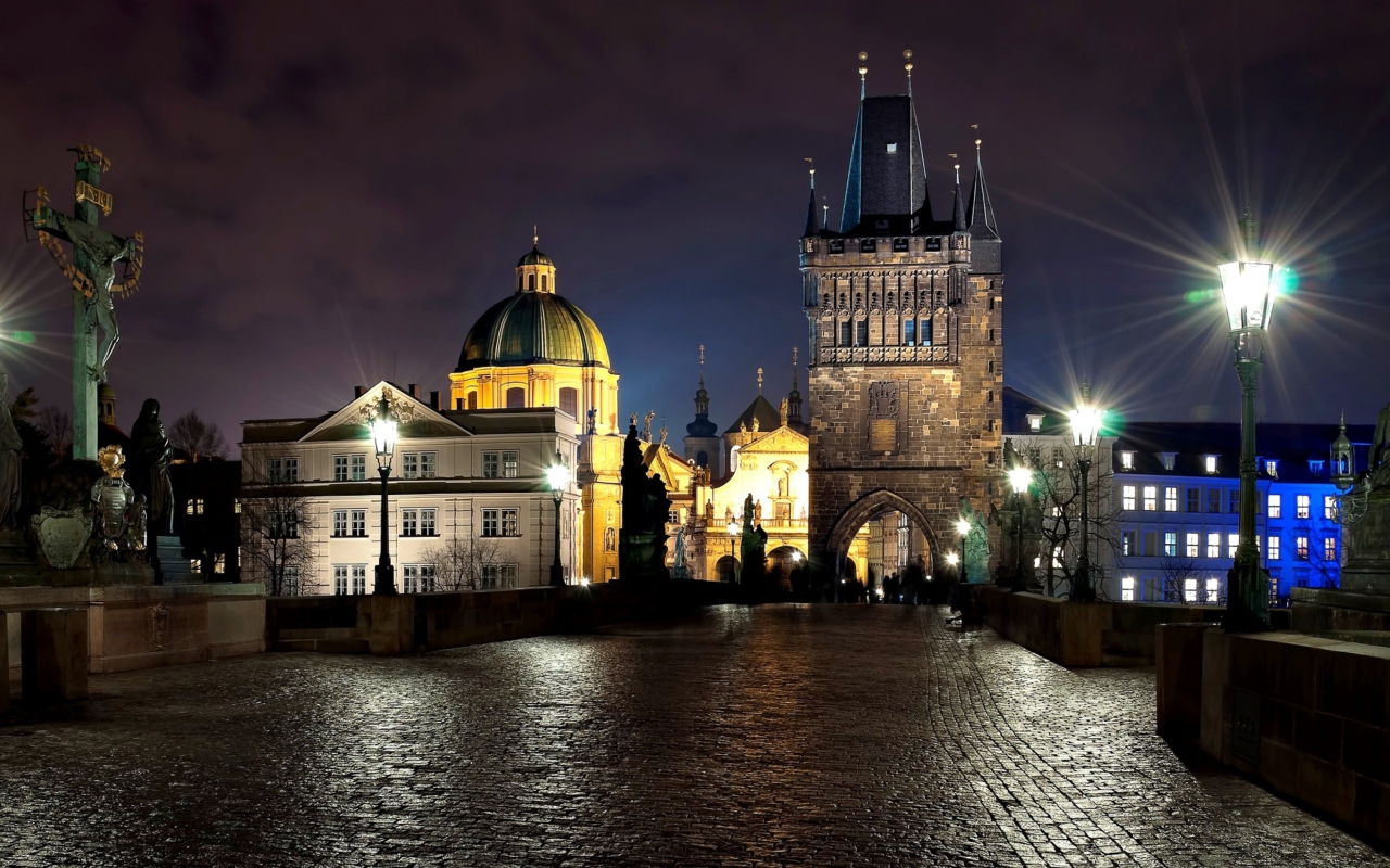 Screenshot №1 pro téma Prague Charles Bridge At Night 1280x800