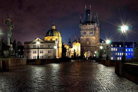 Das Prague Charles Bridge At Night Wallpaper 480x320
