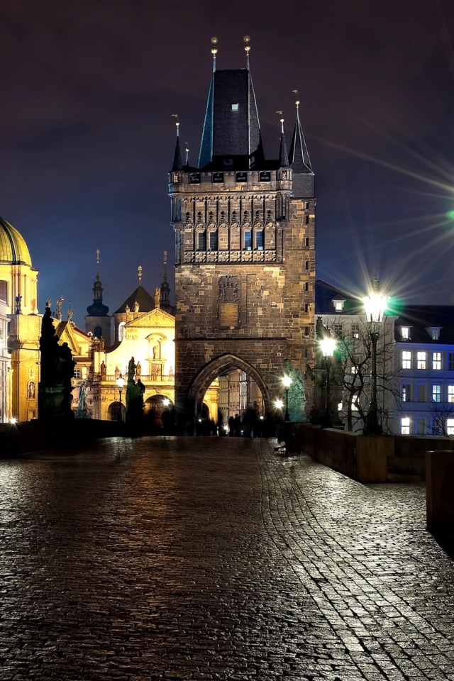 Sfondi Prague Charles Bridge At Night 640x960