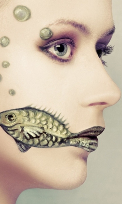 Fondo de pantalla Fish Face Art 480x800