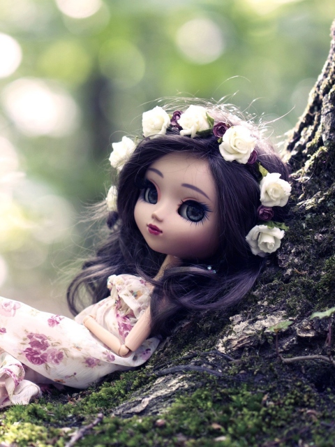 Sfondi Beautiful Brunette Doll In Flower Wreath 480x640