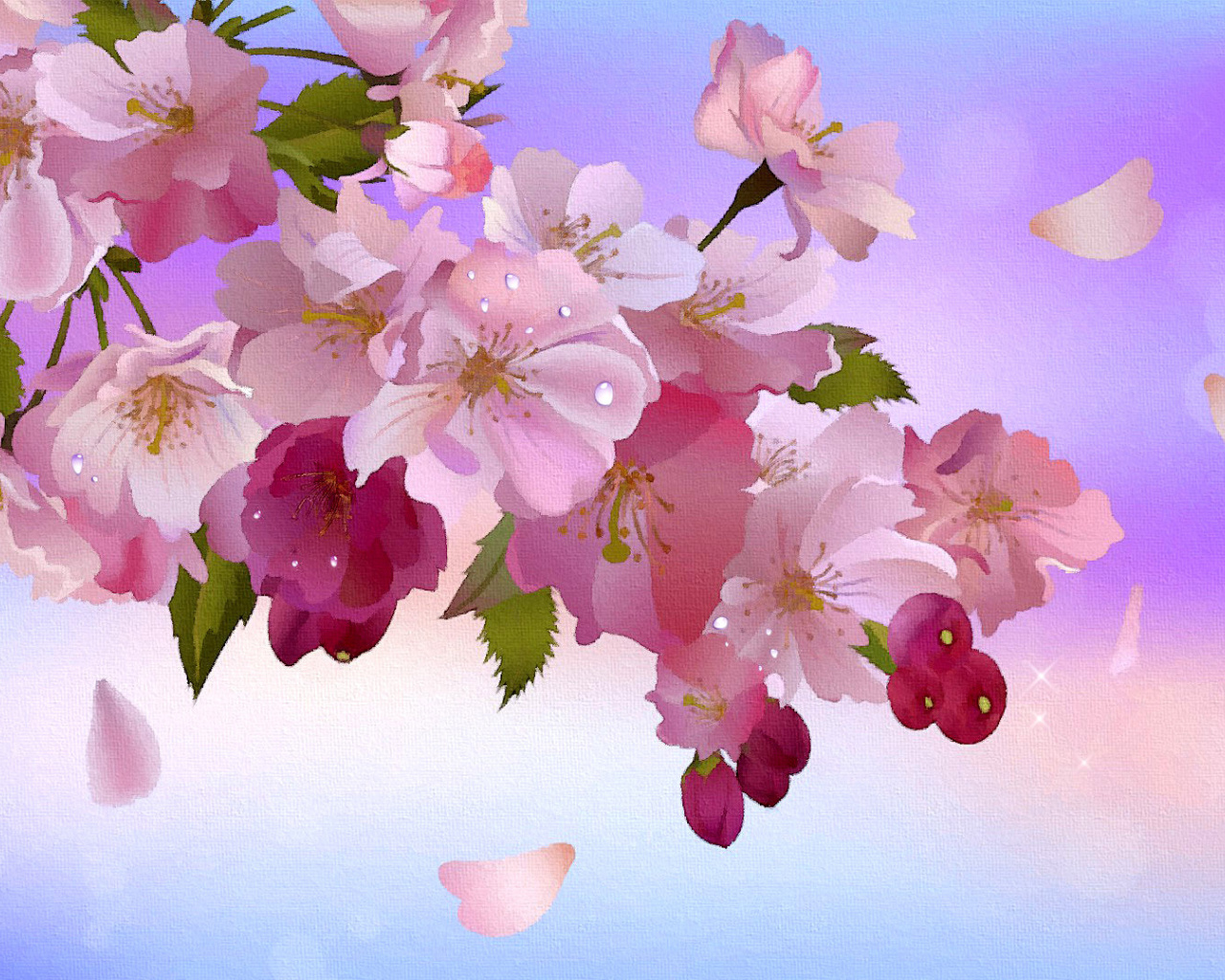 Painting apple tree in bloom wallpaper 1280x1024