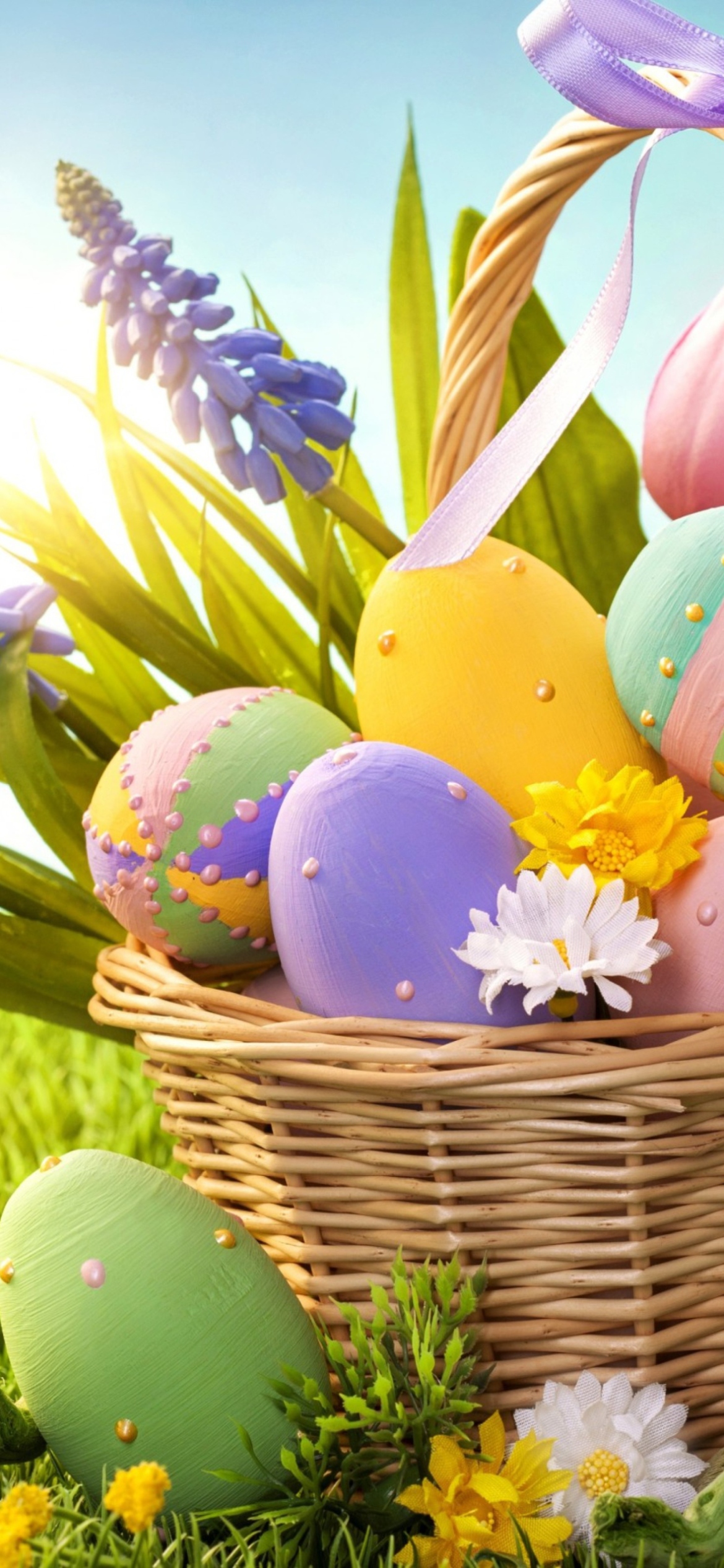 Basket With Easter Eggs wallpaper 1170x2532