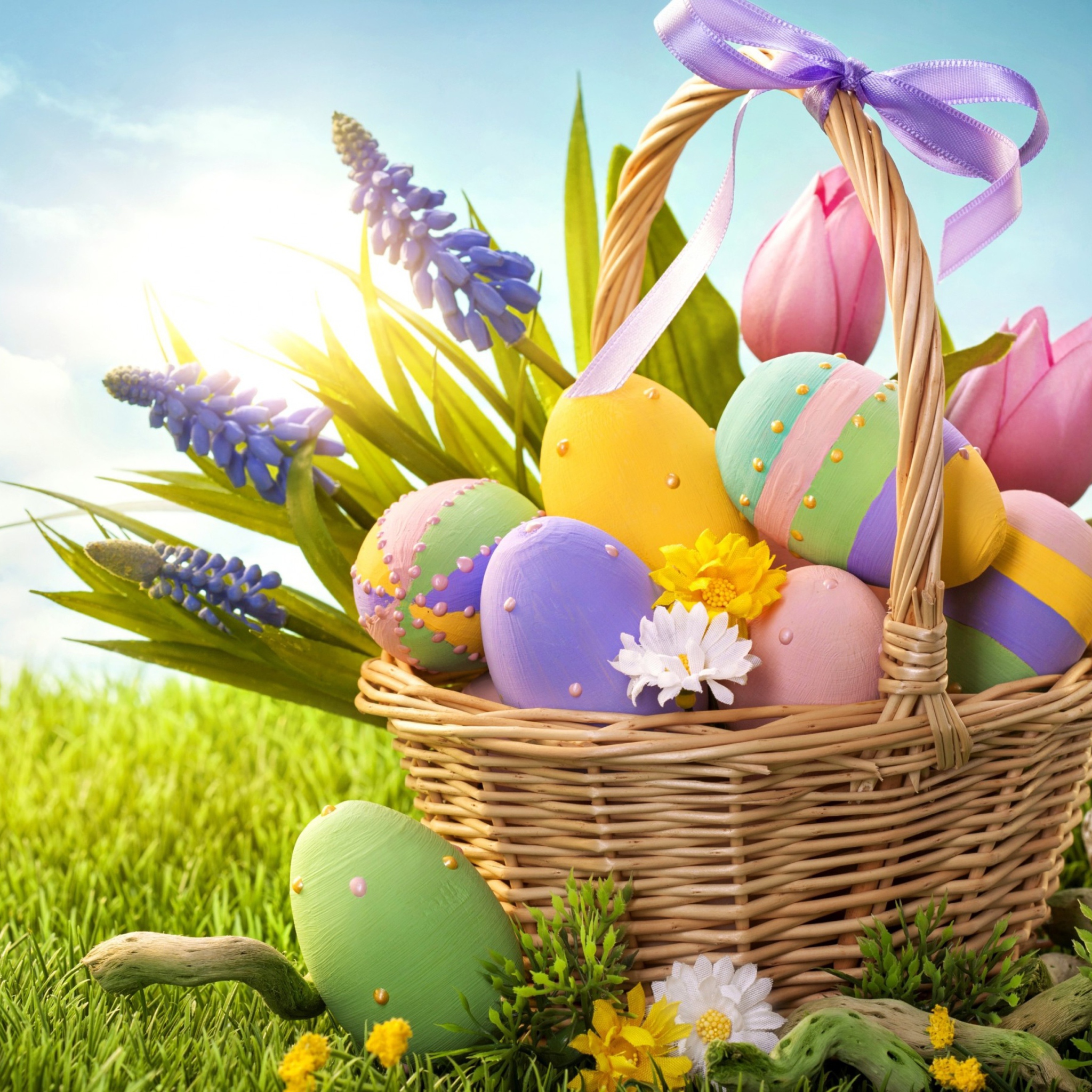 Das Basket With Easter Eggs Wallpaper 2048x2048