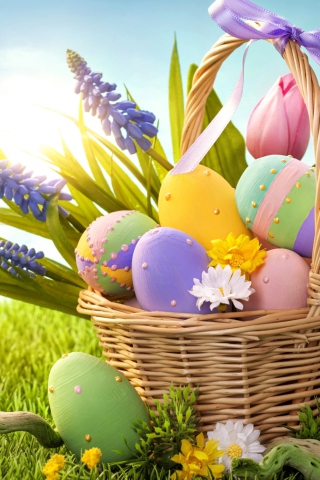Basket With Easter Eggs wallpaper 320x480