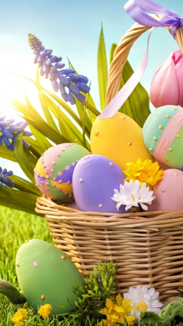 Basket With Easter Eggs wallpaper 360x640