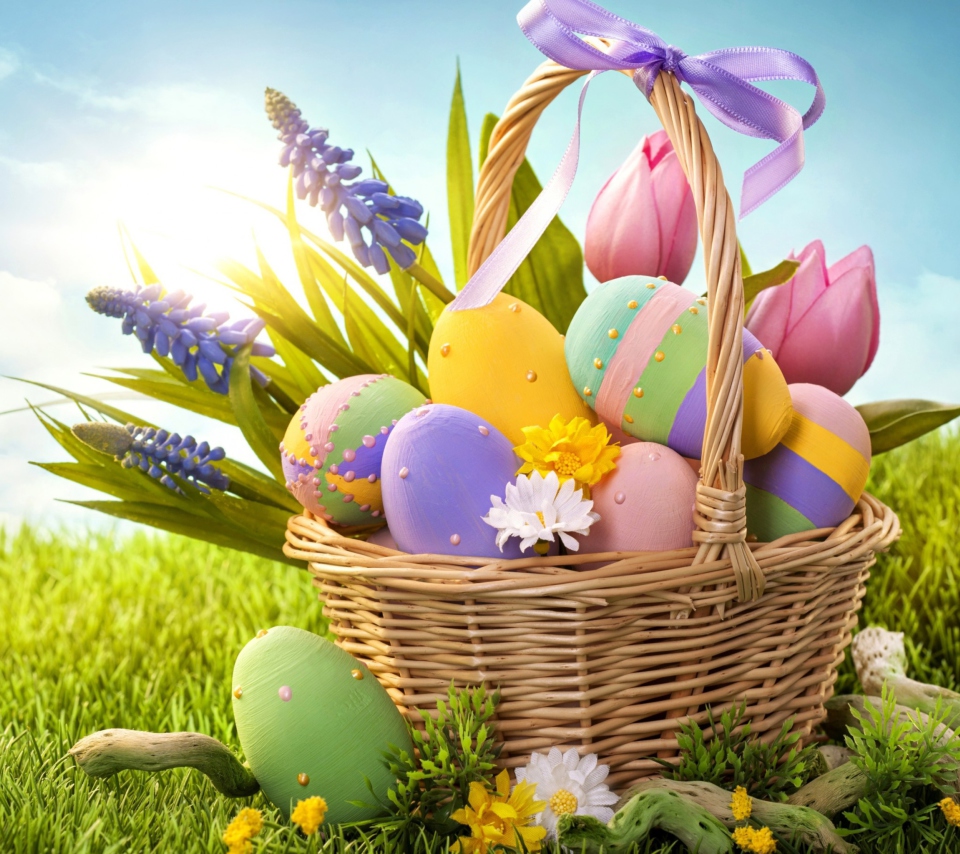 Das Basket With Easter Eggs Wallpaper 960x854