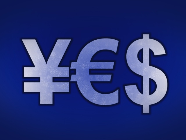 Das Japanese Yen, Euro, Dollar Symbol Wallpaper 640x480