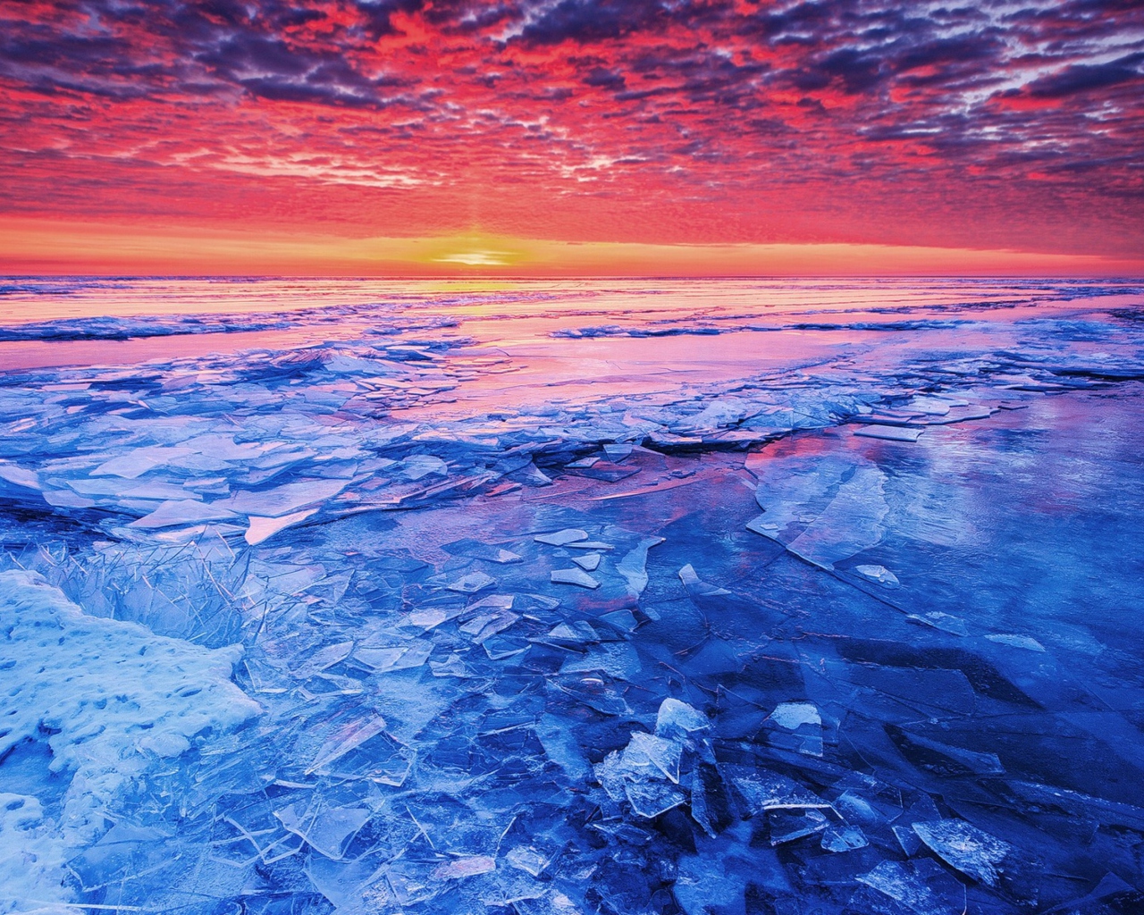 Fondo de pantalla Sunset And Shattered Ice 1280x1024