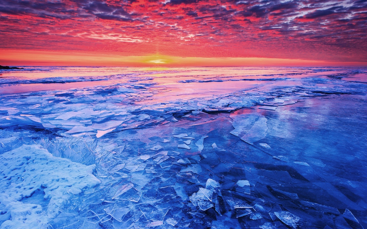 Das Sunset And Shattered Ice Wallpaper 1280x800