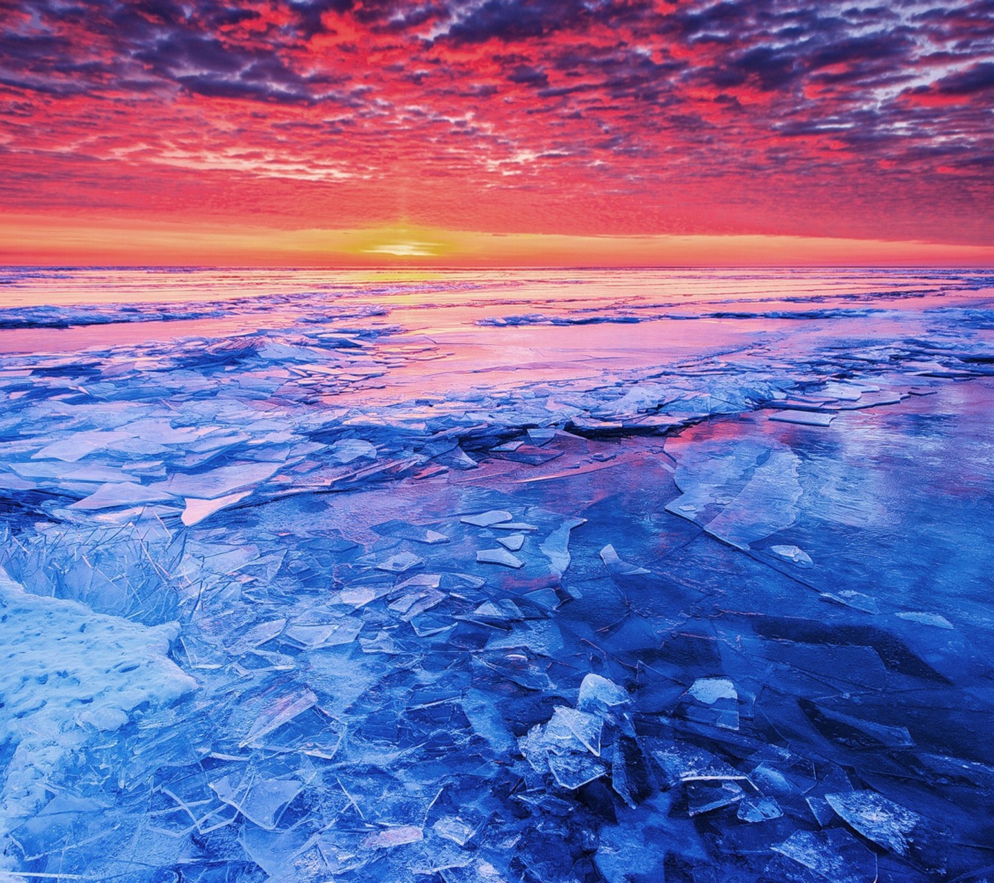 Fondo de pantalla Sunset And Shattered Ice 1440x1280