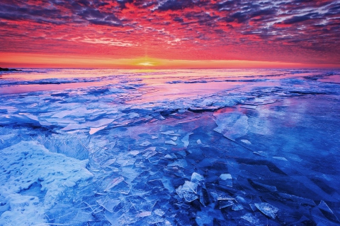 Fondo de pantalla Sunset And Shattered Ice 480x320