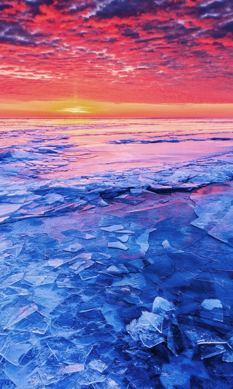 Fondo de pantalla Sunset And Shattered Ice 480x800