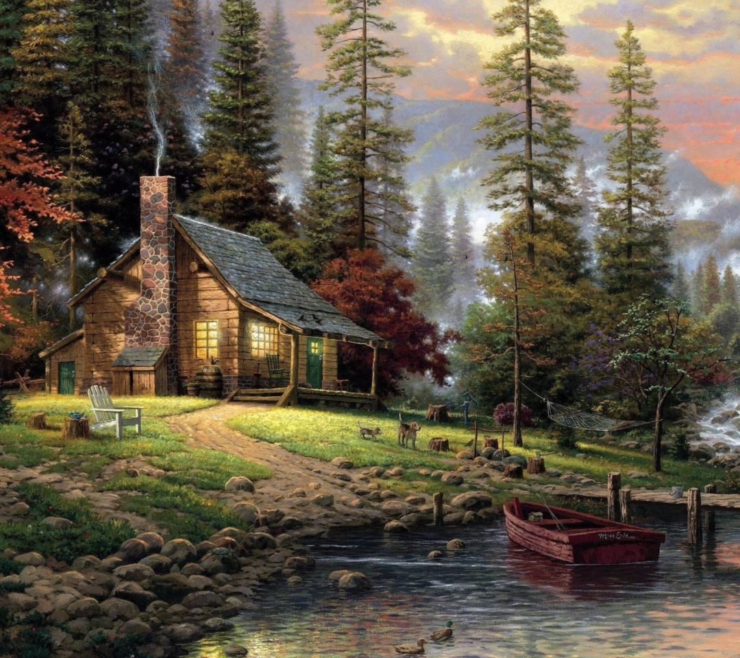 Chalet Painting wallpaper 1080x960