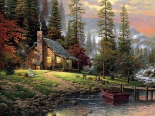 Chalet Painting wallpaper 320x240