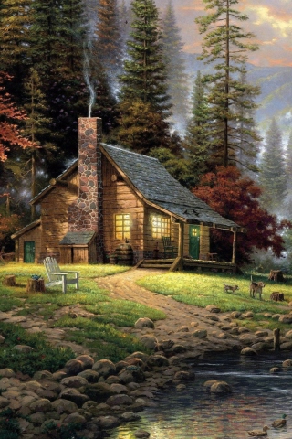 Chalet Painting wallpaper 320x480