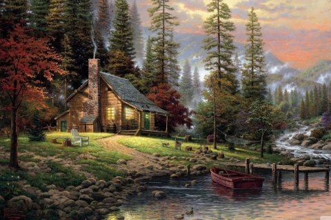 Chalet Painting wallpaper 480x320
