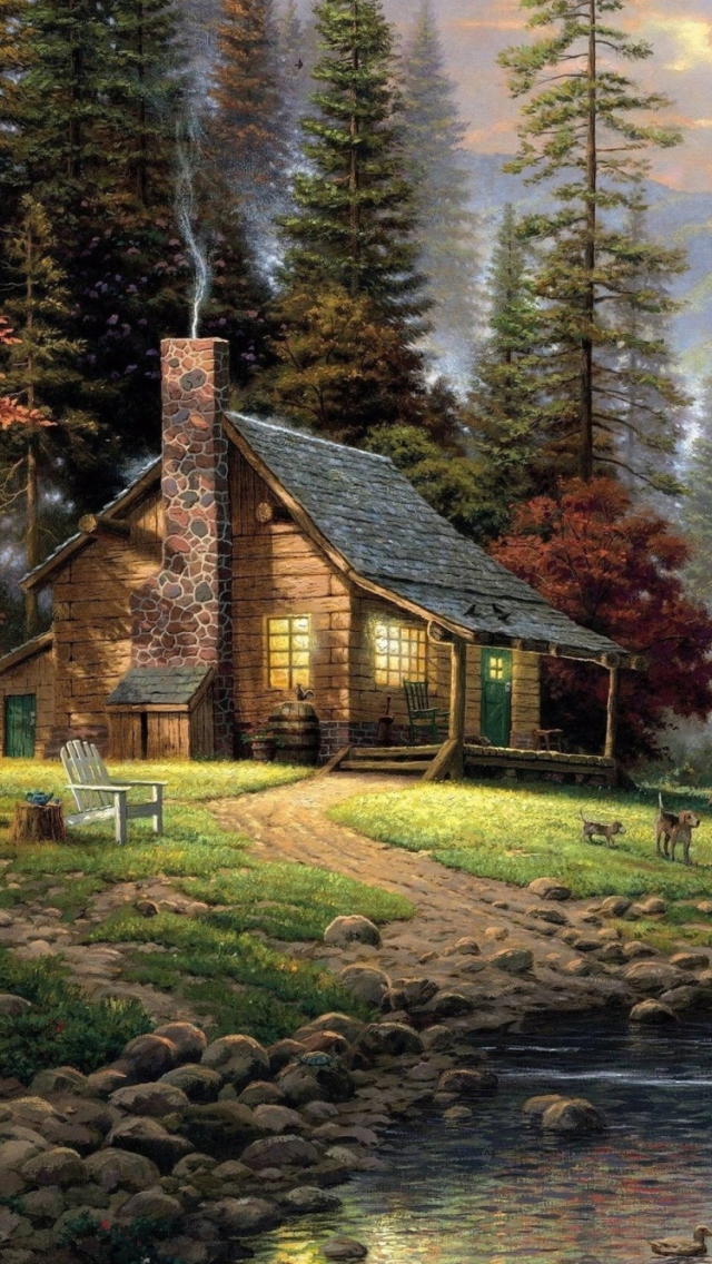 Chalet Painting wallpaper 640x1136