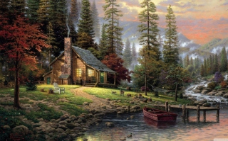 Chalet Painting Wallpaper for Android, iPhone and iPad