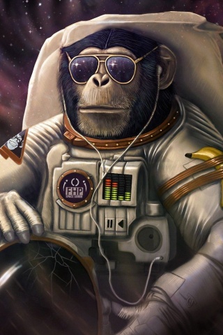 Monkeys and apes in space wallpaper 320x480