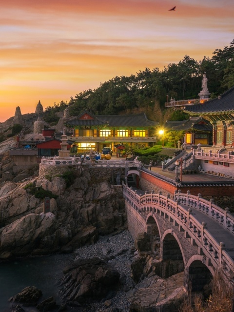 Fondo de pantalla Haedong Yonggungsa, Temple in Busan, South Korea 480x640