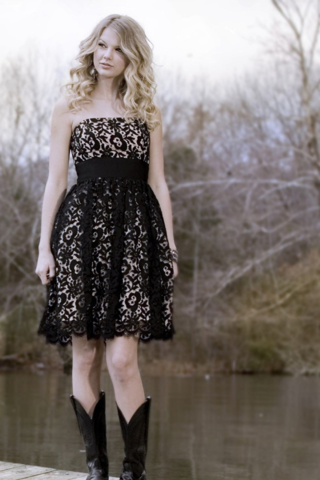 Fondo de pantalla Taylor Swift Black Dress 640x960