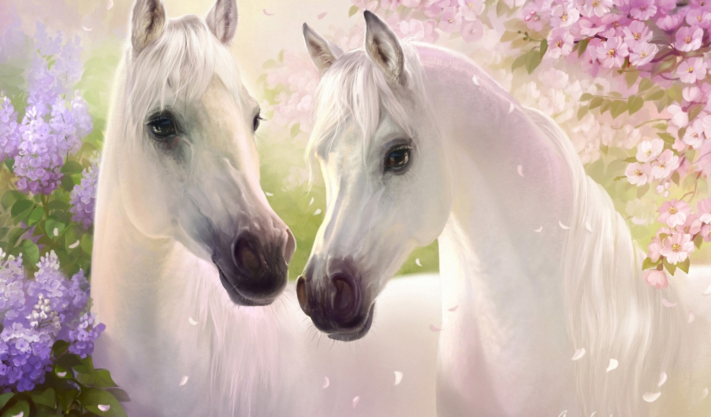 Обои White Horse Painting 1024x600