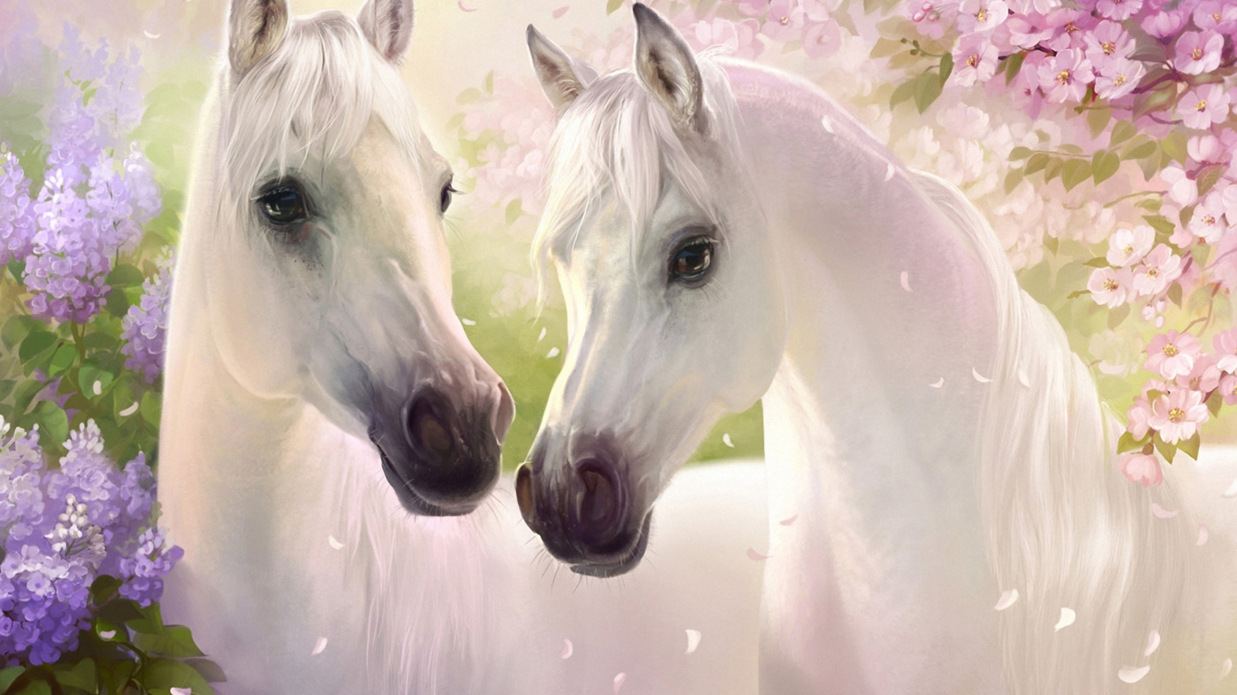 Sfondi White Horse Painting 1366x768