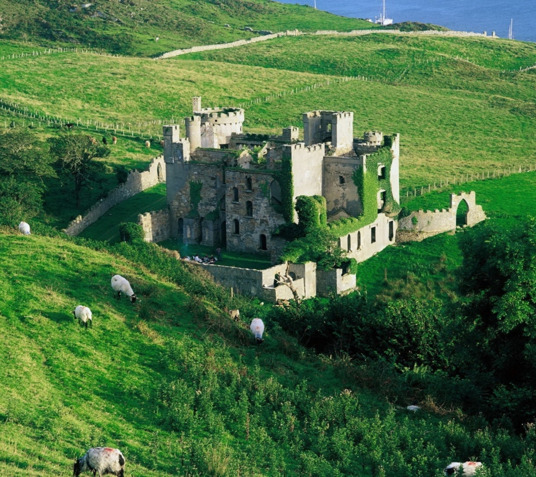 Medieval Castle On Green Hill wallpaper 1080x960