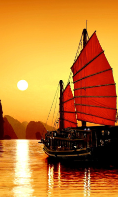 Fondo de pantalla Halong Bay, Vietnama in Sunset 240x400