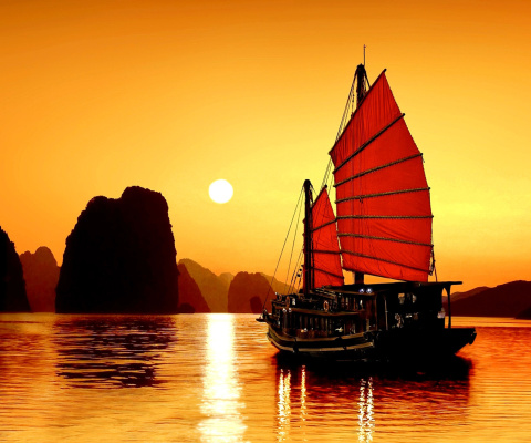 Halong Bay, Vietnama in Sunset wallpaper 480x400