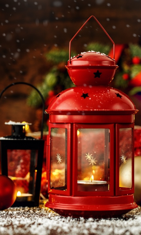 Christmas candles with holiday decor wallpaper 480x800