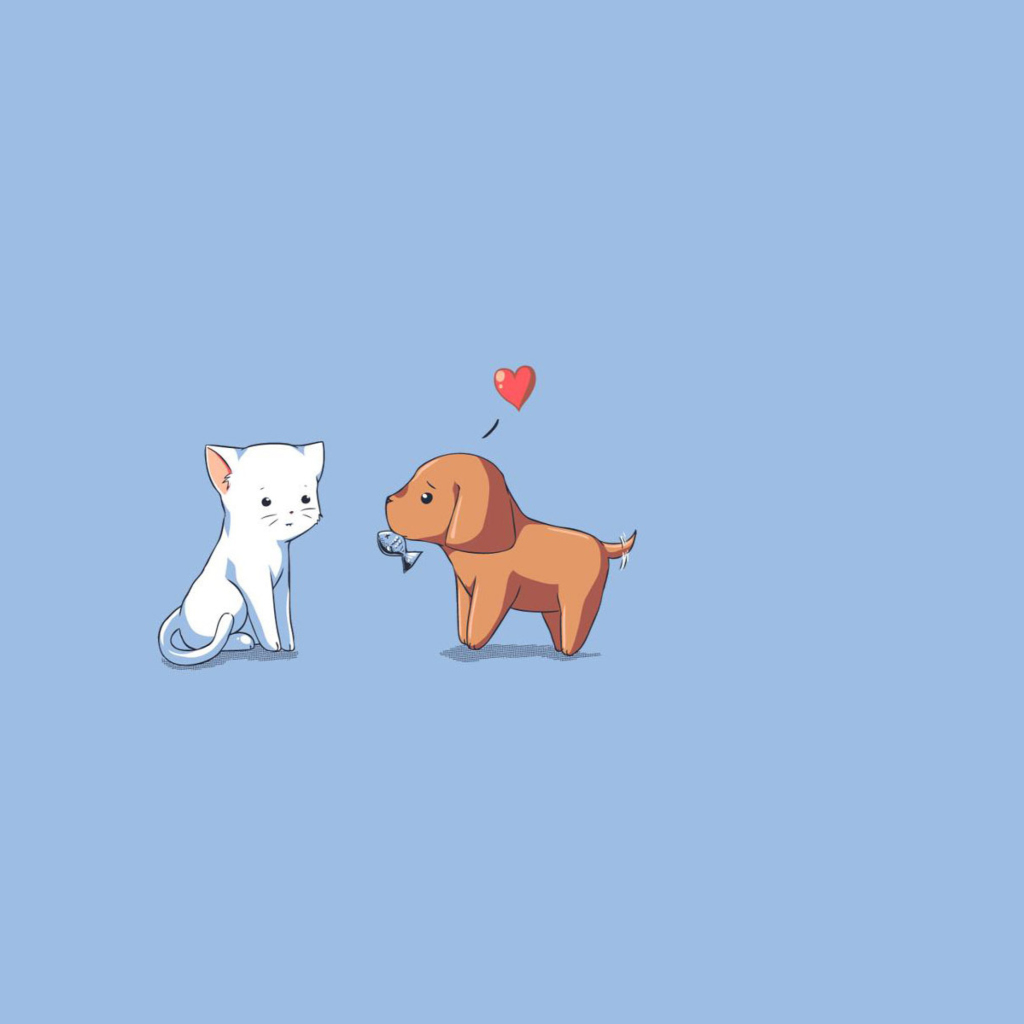 Das Dog And Cat On Blue Background Wallpaper 1024x1024