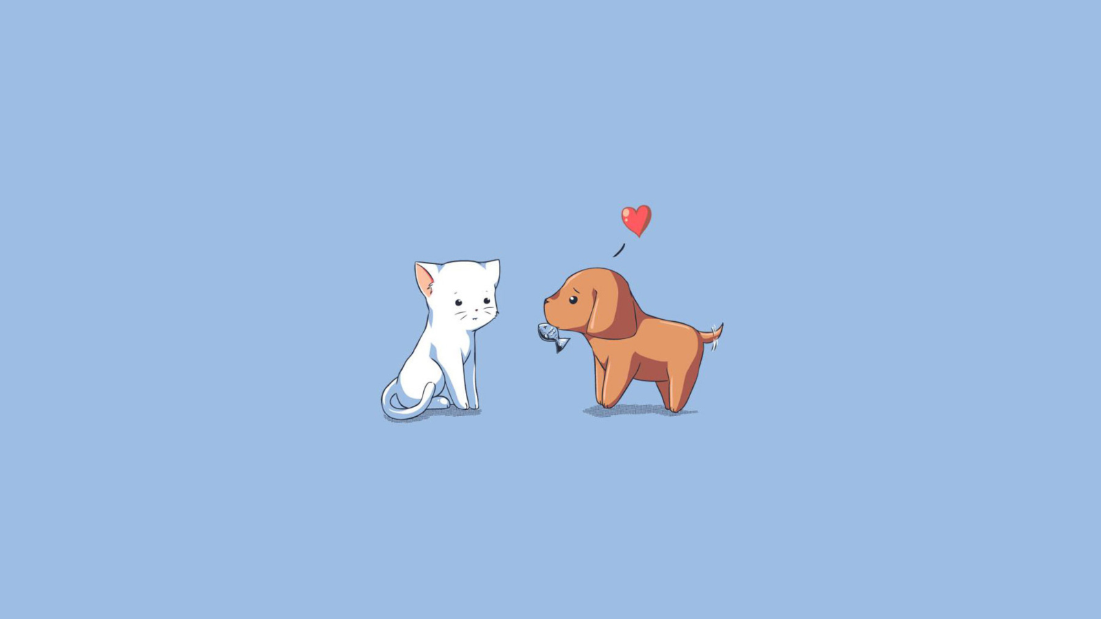 Обои Dog And Cat On Blue Background 1600x900