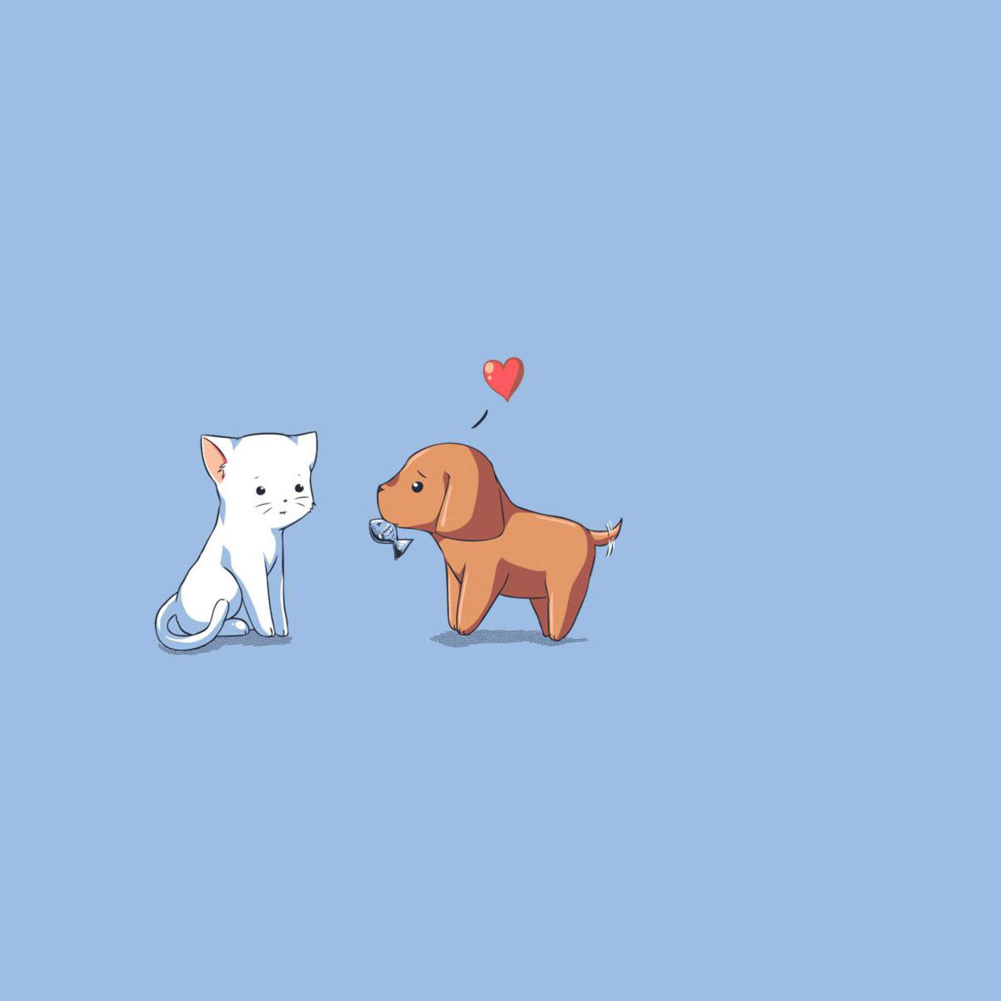 Обои Dog And Cat On Blue Background 2048x2048