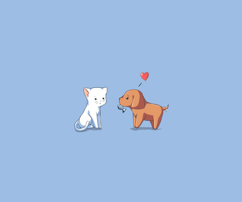 Dog And Cat On Blue Background wallpaper 960x800