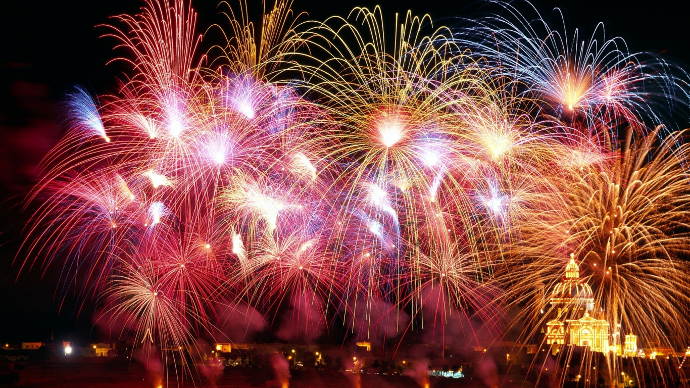 Обои New Years Fireworks 1366x768