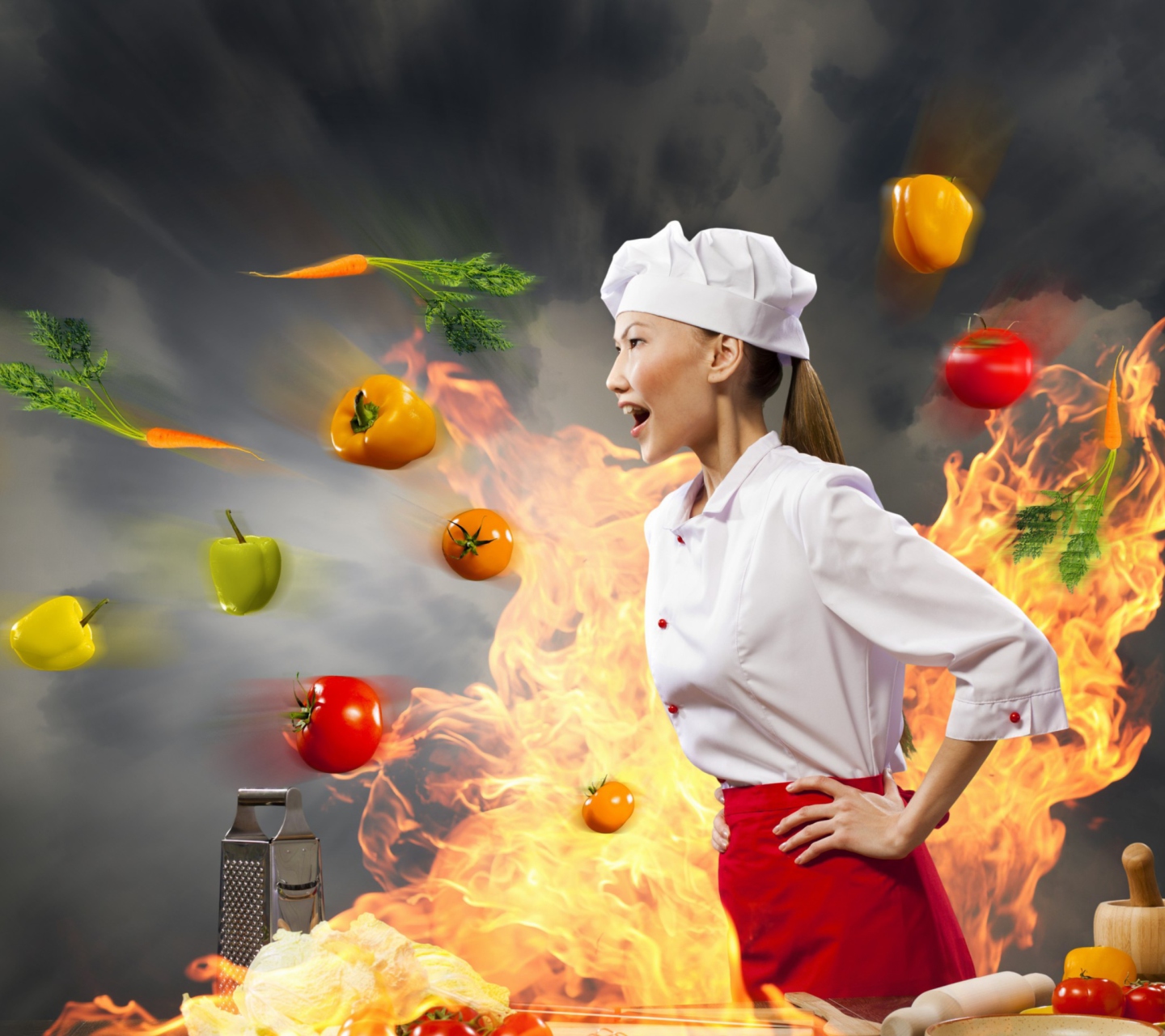 Обои Asian Chef Girl 1440x1280