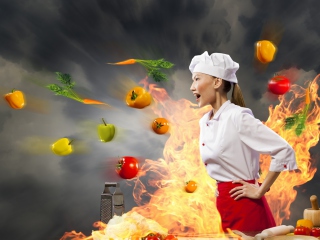 Das Asian Chef Girl Wallpaper 320x240