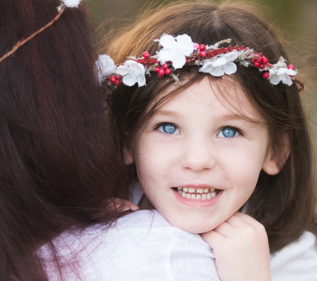 Smiley Girl In Flower Wreath wallpaper 1080x960