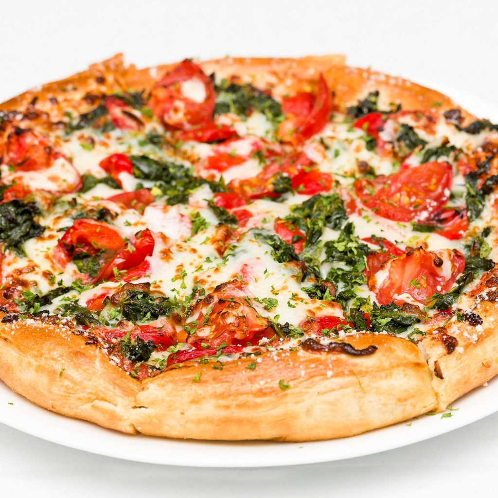 Pizza with spinach wallpaper 1024x1024