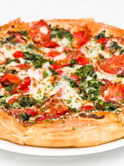 Das Pizza with spinach Wallpaper 480x640
